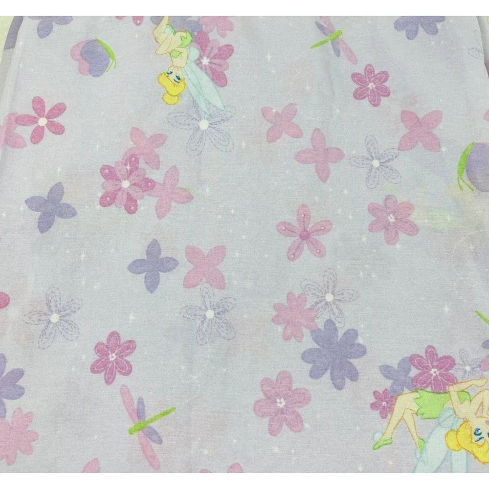 Vintage Disney Home Tinkerbell Fairy Purple Floral Dragonfly Twin Flat Sheet